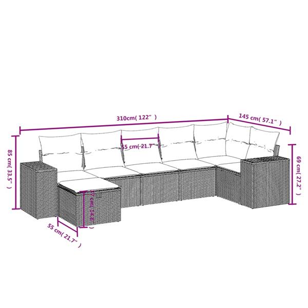 Grote foto vidaxl 7 delige loungeset met kussens poly rattan zwart tuin en terras tuinmeubelen