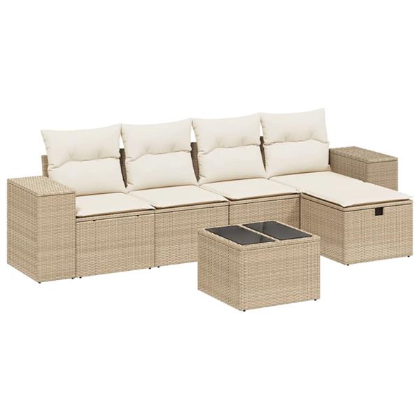 Grote foto vidaxl 6 delige loungeset met kussens poly rattan beige tuin en terras tuinmeubelen