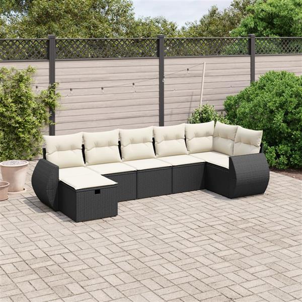 Grote foto vidaxl 7 delige loungeset met kussens poly rattan zwart tuin en terras tuinmeubelen