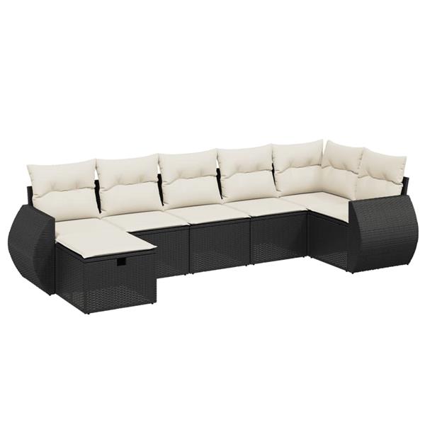 Grote foto vidaxl 7 delige loungeset met kussens poly rattan zwart tuin en terras tuinmeubelen