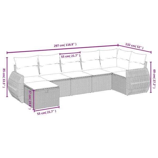 Grote foto vidaxl 7 delige loungeset met kussens poly rattan zwart tuin en terras tuinmeubelen