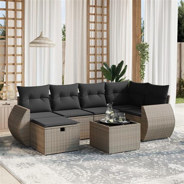 Grote foto vidaxl 7 delige loungeset met kussens poly rattan grijs tuin en terras tuinmeubelen