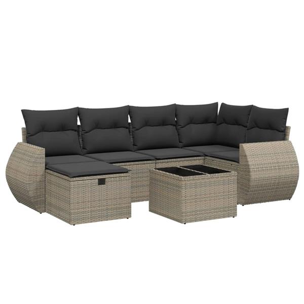 Grote foto vidaxl 7 delige loungeset met kussens poly rattan grijs tuin en terras tuinmeubelen