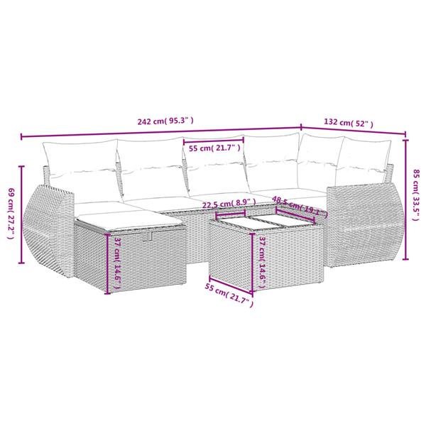 Grote foto vidaxl 7 delige loungeset met kussens poly rattan grijs tuin en terras tuinmeubelen