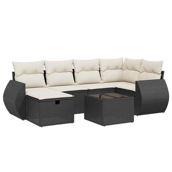 Grote foto vidaxl 7 delige loungeset met kussens poly rattan zwart tuin en terras tuinmeubelen