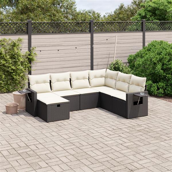 Grote foto vidaxl 7 delige loungeset met kussens poly rattan zwart tuin en terras tuinmeubelen