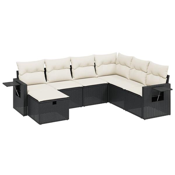 Grote foto vidaxl 7 delige loungeset met kussens poly rattan zwart tuin en terras tuinmeubelen