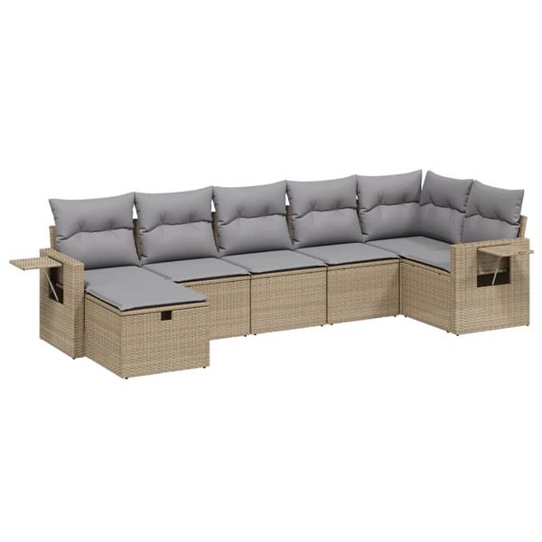 Grote foto vidaxl 7 delige loungeset met kussens poly rattan gemengd beige tuin en terras tuinmeubelen