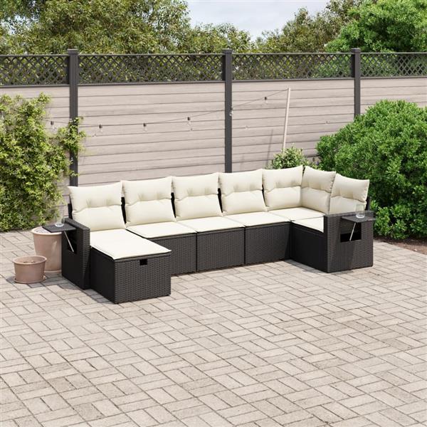 Grote foto vidaxl 7 delige loungeset met kussens poly rattan zwart tuin en terras tuinmeubelen
