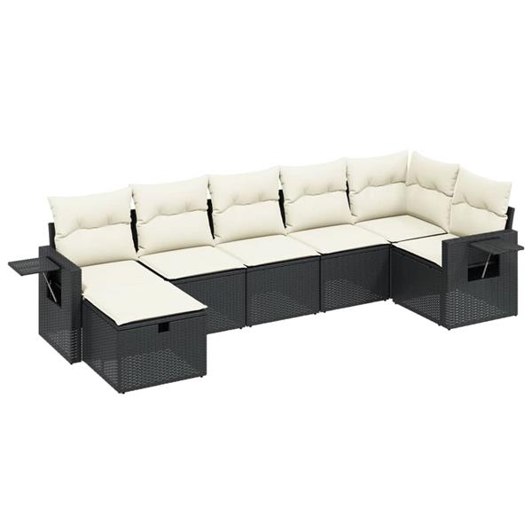 Grote foto vidaxl 7 delige loungeset met kussens poly rattan zwart tuin en terras tuinmeubelen