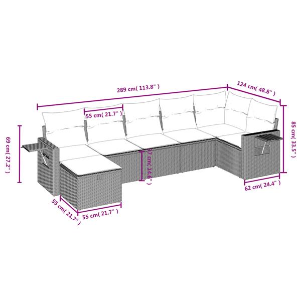 Grote foto vidaxl 7 delige loungeset met kussens poly rattan zwart tuin en terras tuinmeubelen
