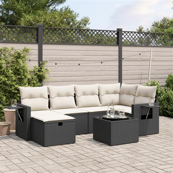 Grote foto vidaxl 7 delige loungeset met kussens poly rattan zwart tuin en terras tuinmeubelen