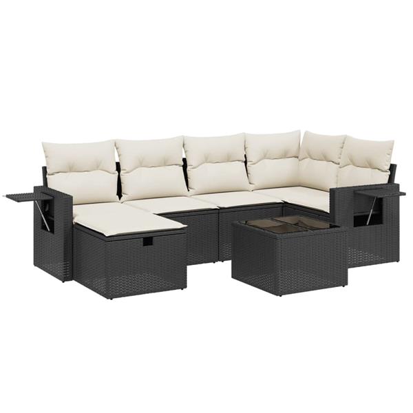 Grote foto vidaxl 7 delige loungeset met kussens poly rattan zwart tuin en terras tuinmeubelen