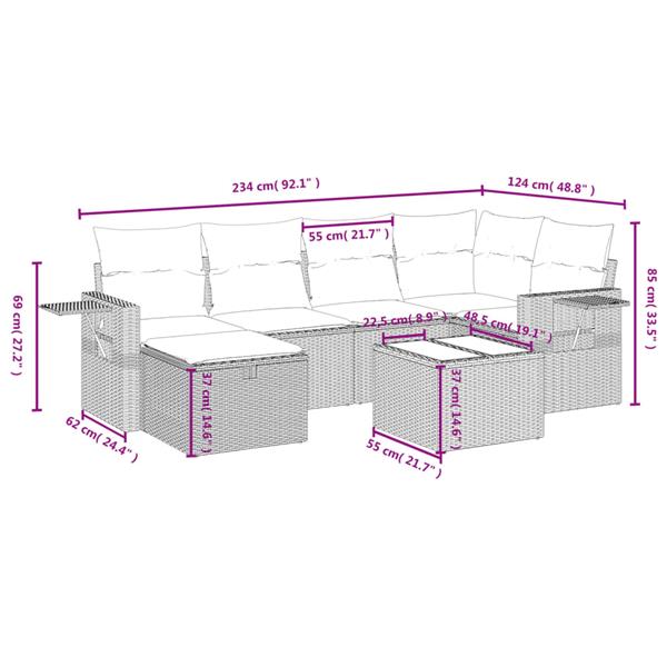 Grote foto vidaxl 7 delige loungeset met kussens poly rattan zwart tuin en terras tuinmeubelen