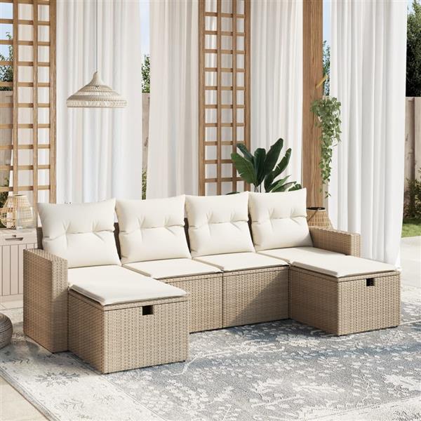 Grote foto vidaxl 6 delige loungeset met kussens poly rattan beige tuin en terras tuinmeubelen