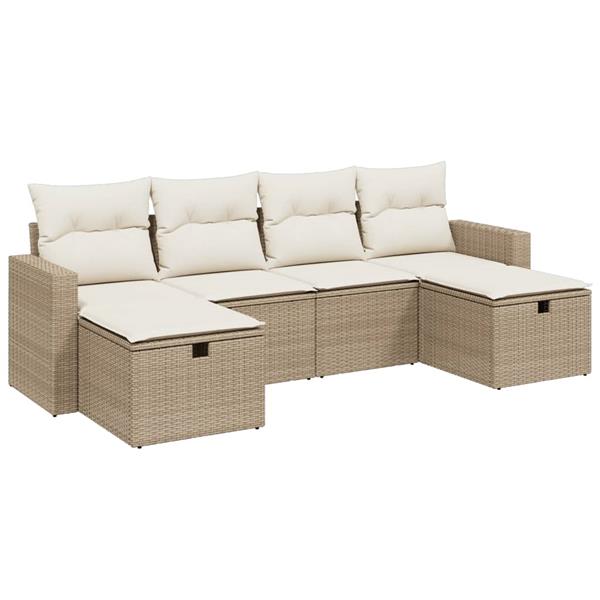 Grote foto vidaxl 6 delige loungeset met kussens poly rattan beige tuin en terras tuinmeubelen