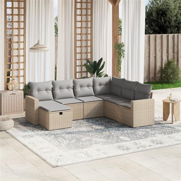 Grote foto vidaxl 7 delige loungeset met kussens poly rattan gemengd beige tuin en terras tuinmeubelen