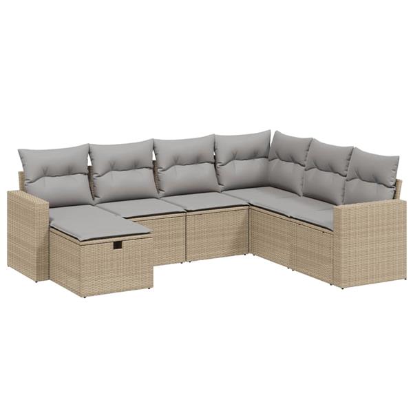 Grote foto vidaxl 7 delige loungeset met kussens poly rattan gemengd beige tuin en terras tuinmeubelen