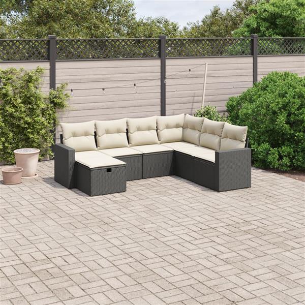 Grote foto vidaxl 7 delige loungeset met kussens poly rattan zwart tuin en terras tuinmeubelen