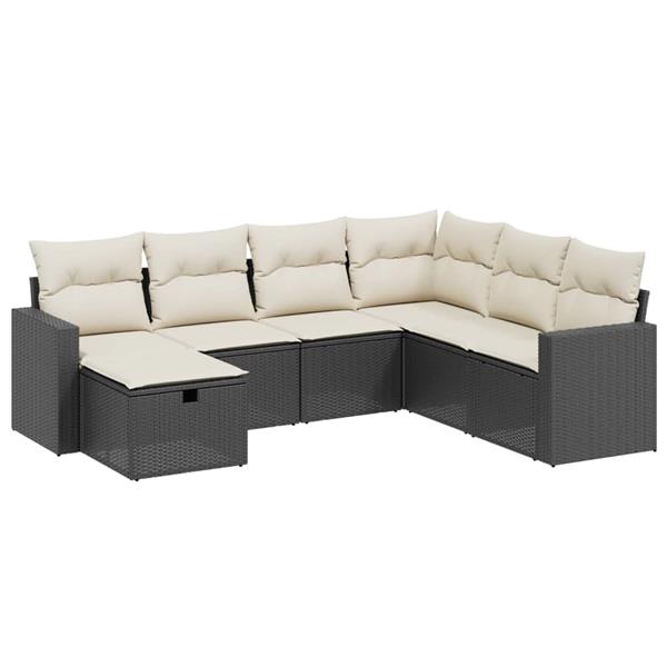 Grote foto vidaxl 7 delige loungeset met kussens poly rattan zwart tuin en terras tuinmeubelen