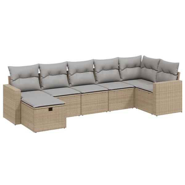 Grote foto vidaxl 7 delige loungeset met kussens poly rattan gemengd beige tuin en terras tuinmeubelen