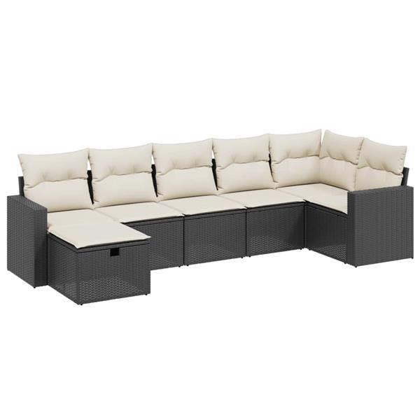 Grote foto vidaxl 7 delige loungeset met kussens poly rattan zwart tuin en terras tuinmeubelen