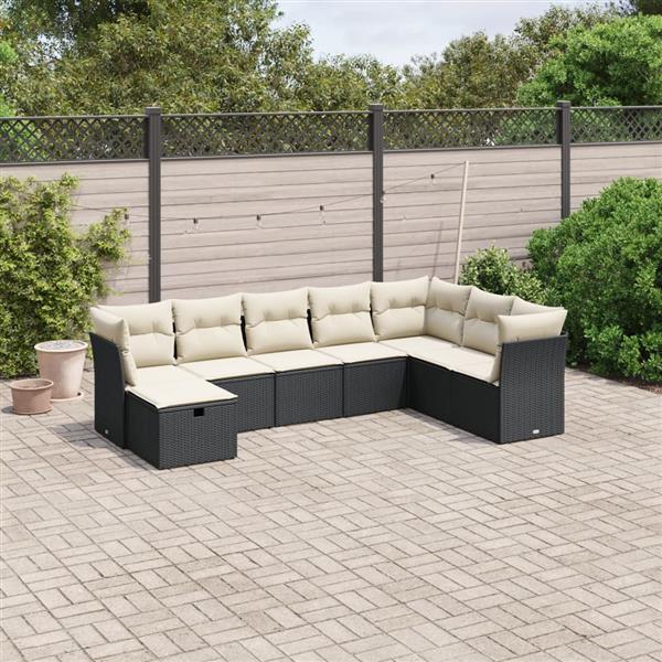 Grote foto vidaxl 8 delige loungeset met kussens poly rattan zwart tuin en terras tuinmeubelen