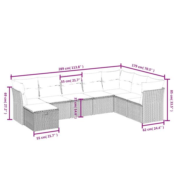Grote foto vidaxl 8 delige loungeset met kussens poly rattan zwart tuin en terras tuinmeubelen
