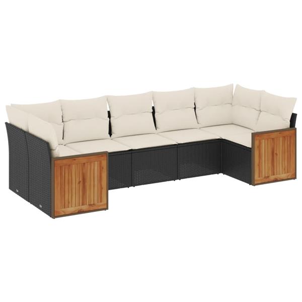 Grote foto vidaxl 7 delige loungeset met kussens poly rattan zwart tuin en terras tuinmeubelen