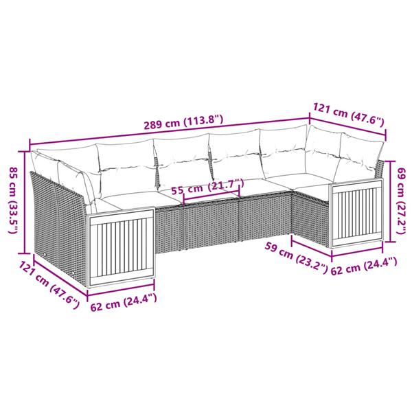 Grote foto vidaxl 7 delige loungeset met kussens poly rattan zwart tuin en terras tuinmeubelen