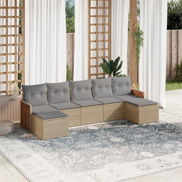 Grote foto vidaxl 7 delige loungeset met kussens poly rattan beige tuin en terras tuinmeubelen