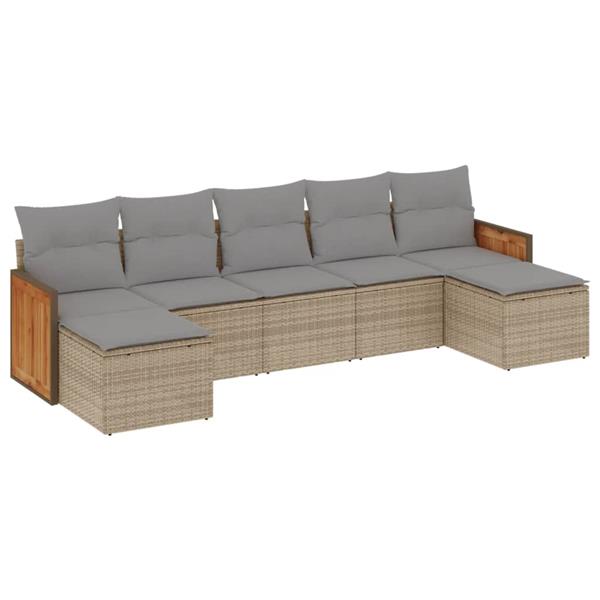 Grote foto vidaxl 7 delige loungeset met kussens poly rattan beige tuin en terras tuinmeubelen