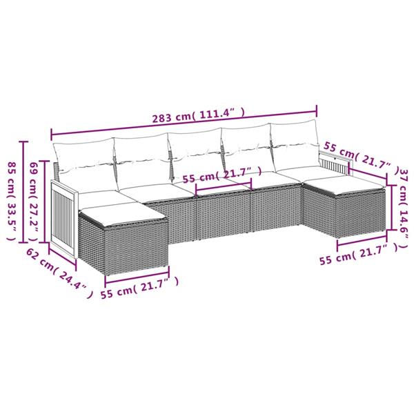 Grote foto vidaxl 7 delige loungeset met kussens poly rattan beige tuin en terras tuinmeubelen