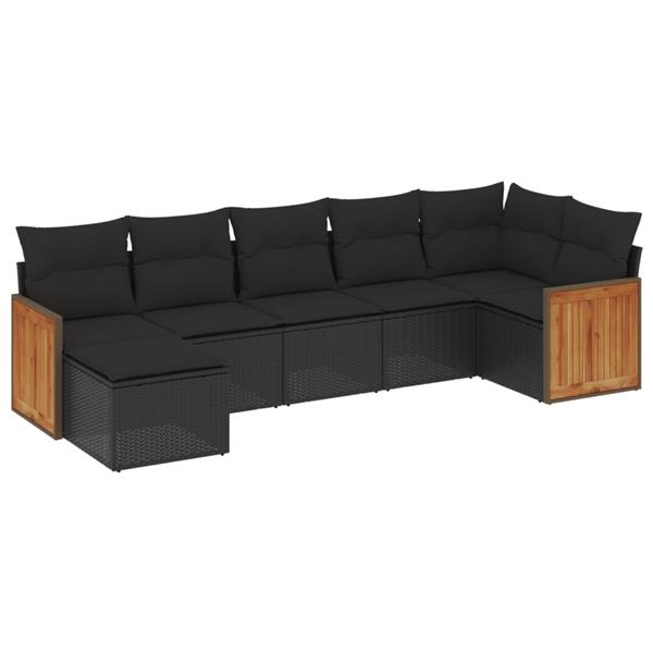 Grote foto vidaxl 7 delige loungeset met kussens poly rattan zwart tuin en terras tuinmeubelen