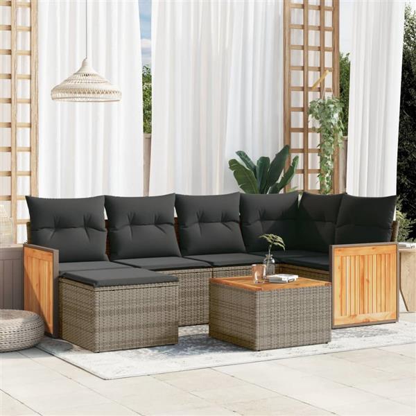 Grote foto vidaxl 7 delige loungeset met kussens poly rattan grijs tuin en terras tuinmeubelen
