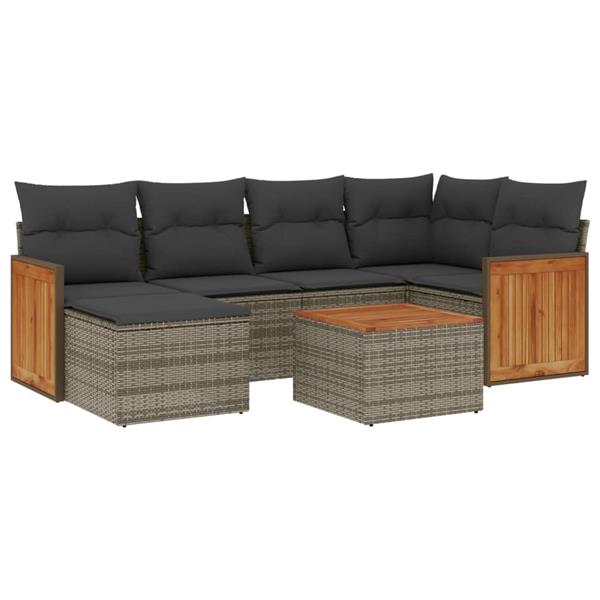Grote foto vidaxl 7 delige loungeset met kussens poly rattan grijs tuin en terras tuinmeubelen