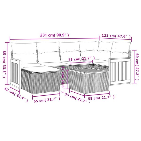 Grote foto vidaxl 7 delige loungeset met kussens poly rattan grijs tuin en terras tuinmeubelen