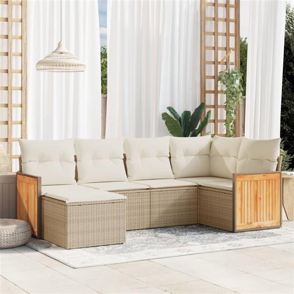 Grote foto vidaxl 6 delige loungeset met kussens poly rattan beige tuin en terras tuinmeubelen