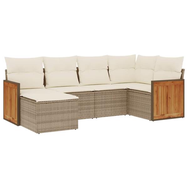 Grote foto vidaxl 6 delige loungeset met kussens poly rattan beige tuin en terras tuinmeubelen