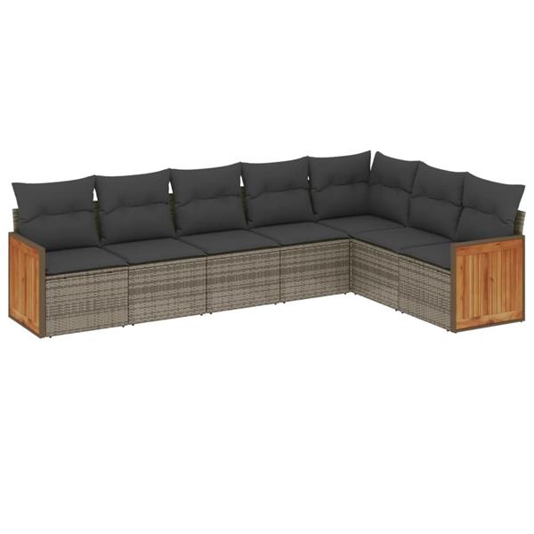 Grote foto vidaxl 7 delige loungeset met kussens poly rattan grijs tuin en terras tuinmeubelen
