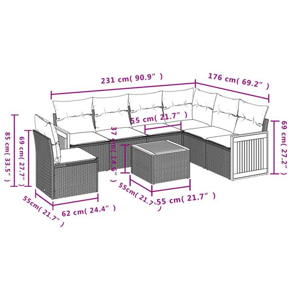 Grote foto vidaxl 7 delige loungeset met kussens poly rattan grijs tuin en terras tuinmeubelen