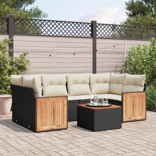 Grote foto vidaxl 7 delige loungeset met kussens poly rattan zwart tuin en terras tuinmeubelen