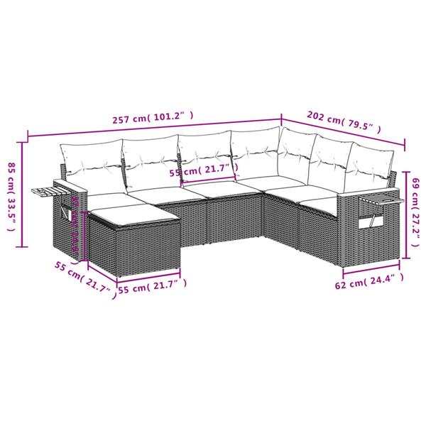 Grote foto vidaxl 7 delige loungeset met kussens poly rattan grijs tuin en terras tuinmeubelen