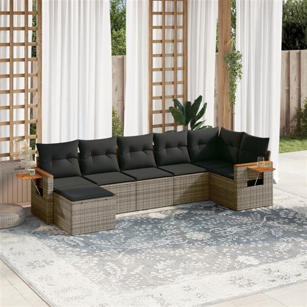Grote foto vidaxl 7 delige loungeset met kussens poly rattan grijs tuin en terras tuinmeubelen