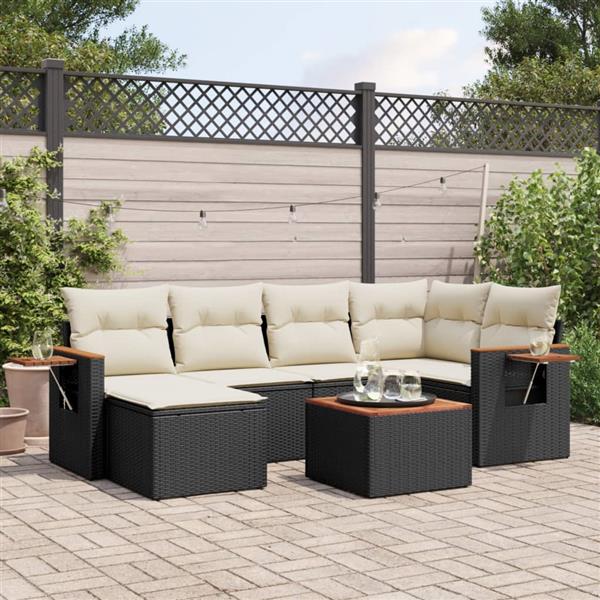 Grote foto vidaxl 7 delige loungeset met kussens poly rattan zwart tuin en terras tuinmeubelen