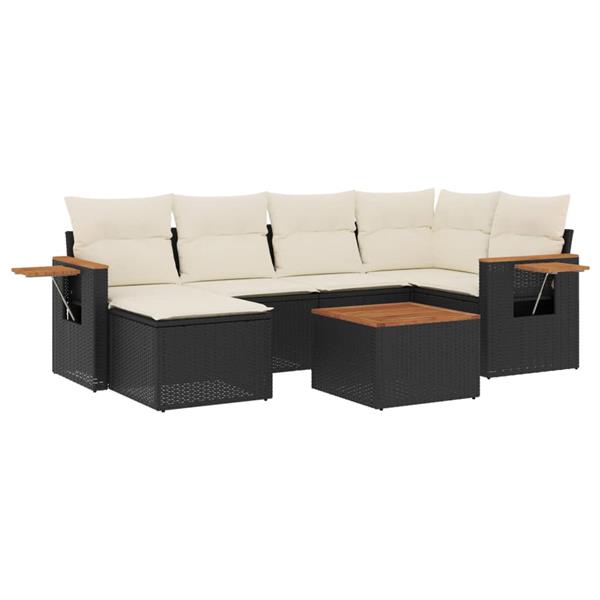 Grote foto vidaxl 7 delige loungeset met kussens poly rattan zwart tuin en terras tuinmeubelen