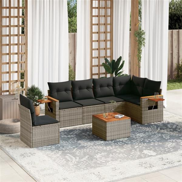 Grote foto vidaxl 7 delige loungeset met kussens poly rattan grijs tuin en terras tuinmeubelen