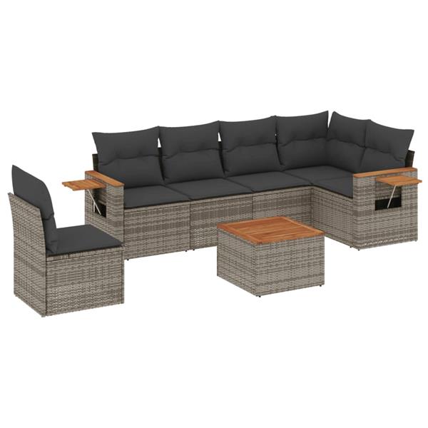 Grote foto vidaxl 7 delige loungeset met kussens poly rattan grijs tuin en terras tuinmeubelen