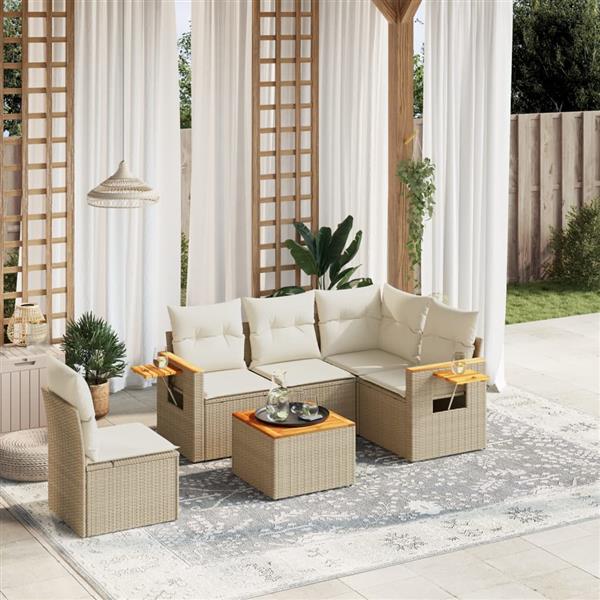 Grote foto vidaxl 6 delige loungeset met kussens poly rattan beige tuin en terras tuinmeubelen