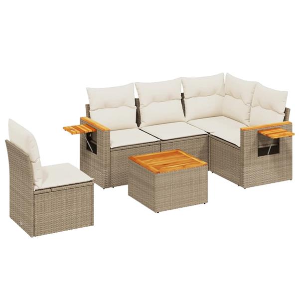 Grote foto vidaxl 6 delige loungeset met kussens poly rattan beige tuin en terras tuinmeubelen